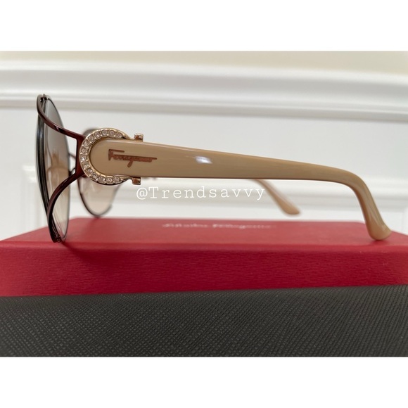 SALVATORE FERRAGAMO Brown Gradient Round Lady 59MM Sunglasses UV Protection NWT - Picture 3 of 13